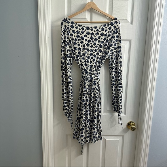 Free People Dress Mini Wrap Floral Boho Cottagecore Blue Dainty Size Medium - Picture 4 of 7
